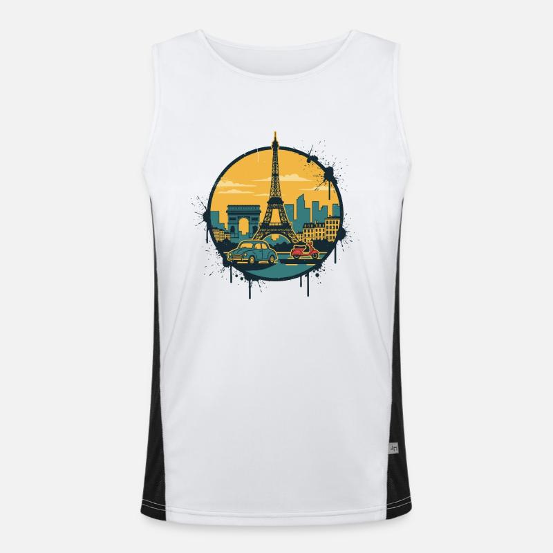 Paris City Skyline Eiffelturm Retro Abzeichenkunst Funktionelles Kontrast-Tank Top für Männer 