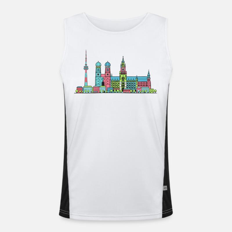 Münchner Stadtskyline Marienplatz Moderne Linienkunst Funktionelles Kontrast-Tank Top für Männer 