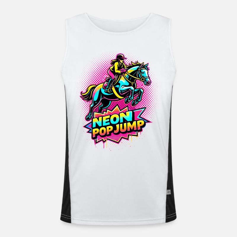 Neon Pop Jump – Reiten Springpferd Funktionelles Kontrast-Tank Top für Männer 