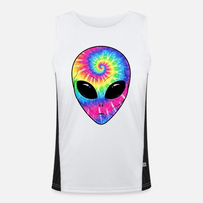 Psychedelisches Batik-Alien-Gesicht Funktionelles Kontrast-Tank Top für Männer 