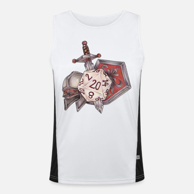 RPG Tabletop D20 Dice Gift Fighter - Men's Functional Contrast Tank Top  - white/black
