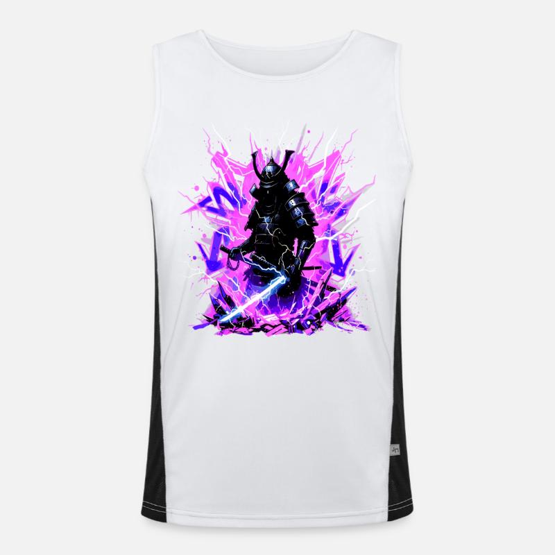 Cyber Samurai – Synthwave Katana Spirit - Men's Functional Contrast Tank Top  - white/black