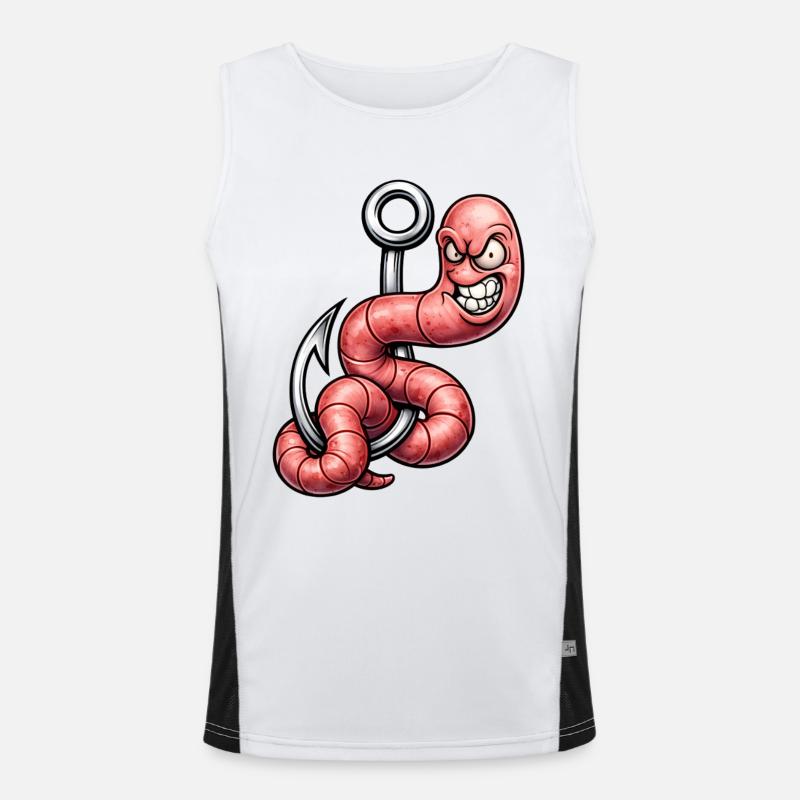 Angry Worm on the Hook – Cartoon Design Men's Functional Contrast Tank Top 