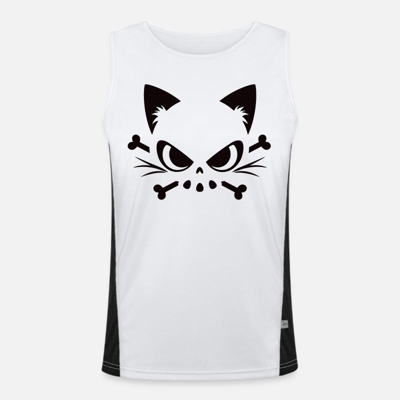 Cats Skull | Minimal Skull & Bones motif - Men's Functional Contrast Tank Top  - white/black