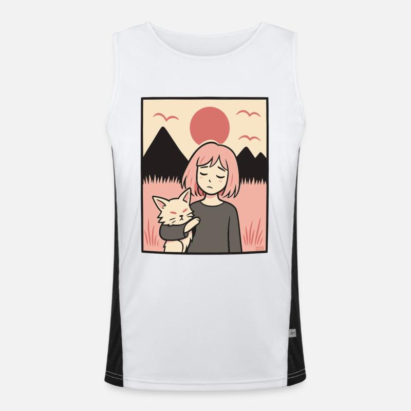 Mädchen mit Katze Team Funktionelles Kontrast-Tank Top für Männer 