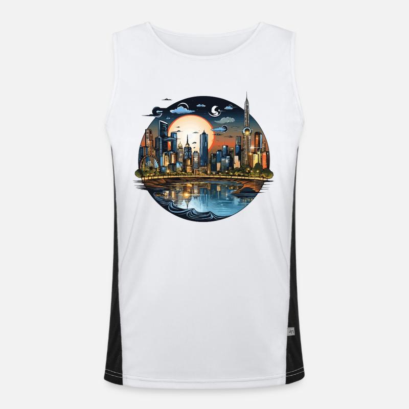 Skyline de Sun City du soir CirkelDesign Débardeur respirant contrasté Homme 
