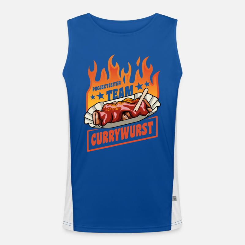 Chef de projet Équipe Currywurst | Flammes de la restauration rapide Débardeur respirant contrasté Homme 