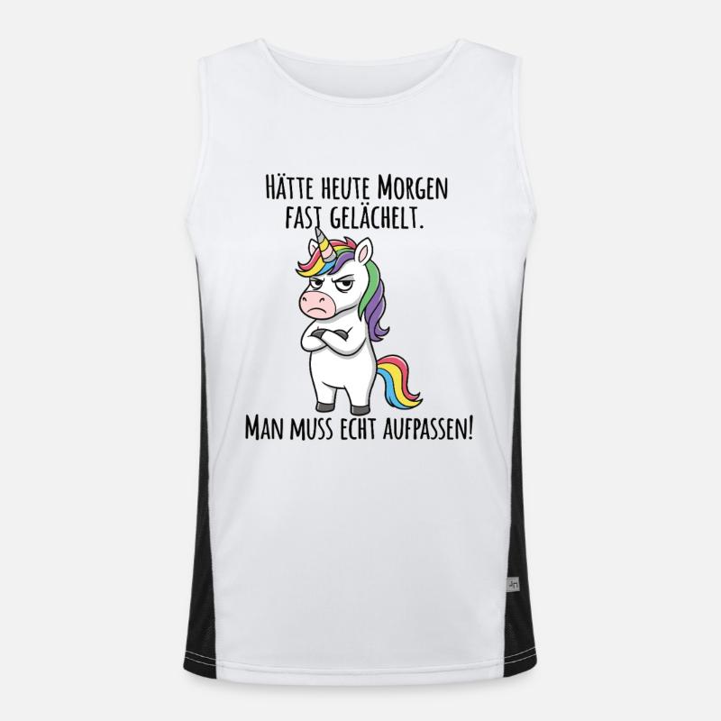 Fast gelächelt – Grummeliges Einhorn Morgenmuffel Funktionelles Kontrast-Tank Top für Männer 