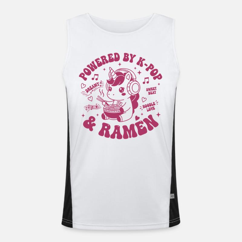 Powered By K-Pop And Ramen Kpop Anime Unicorn Men's Functional Contrast Tank Top 
