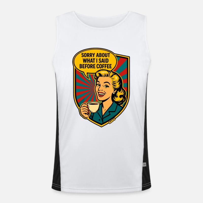 Before Coffee – Retro Meme - Men's Functional Contrast Tank Top  - white/black