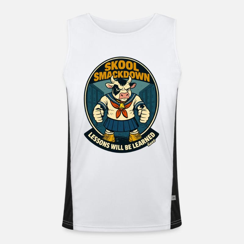 Kuh showdown in Schule  Funktionelles Kontrast-Tank Top für Männer 