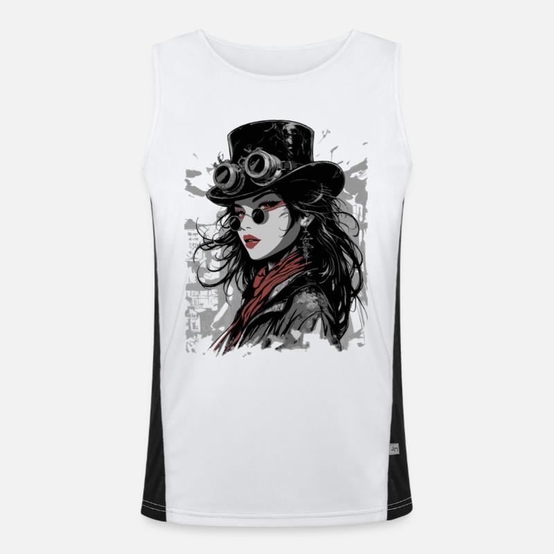 Steampunk Diva mit Goggles Funktionelles Kontrast-Tank Top für Männer 