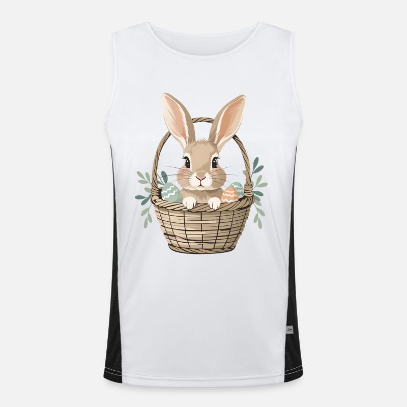 Happy Easter bunny in basket Men's Functional Contrast Tank Top 