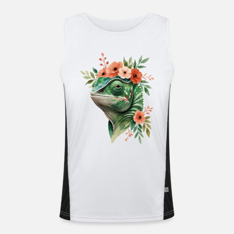 Flower wreath with chameleon Men's Functional Contrast Tank Top 