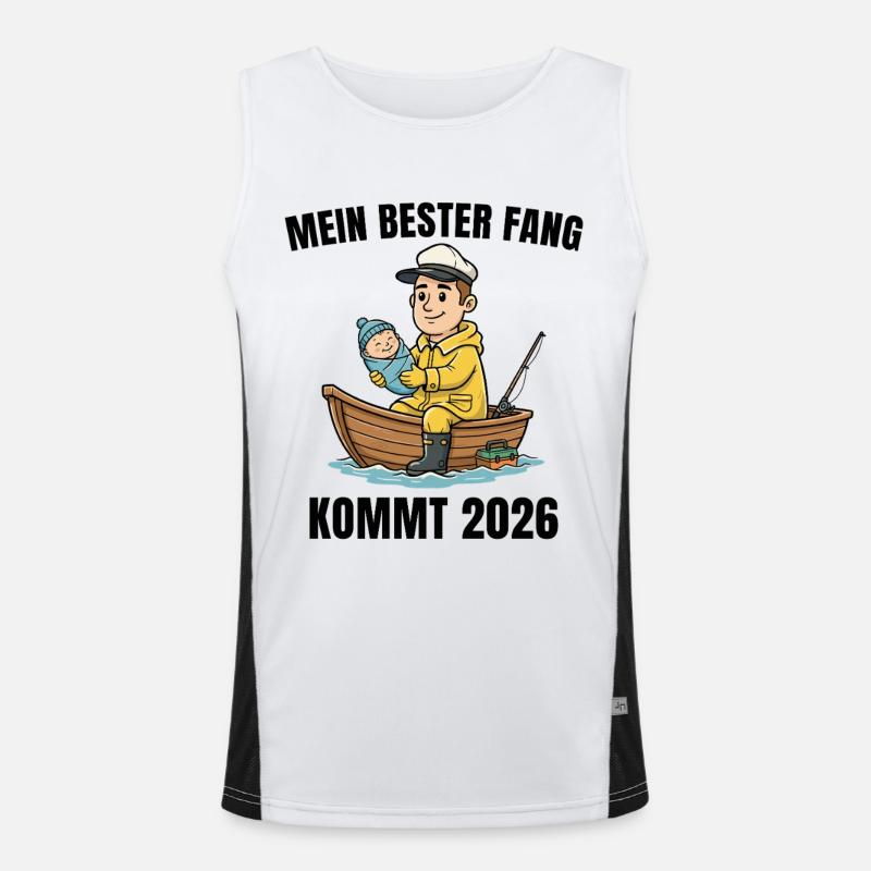Vaterschaft 2026 Angler Werdender Papa Funktionelles Kontrast-Tank Top für Männer 