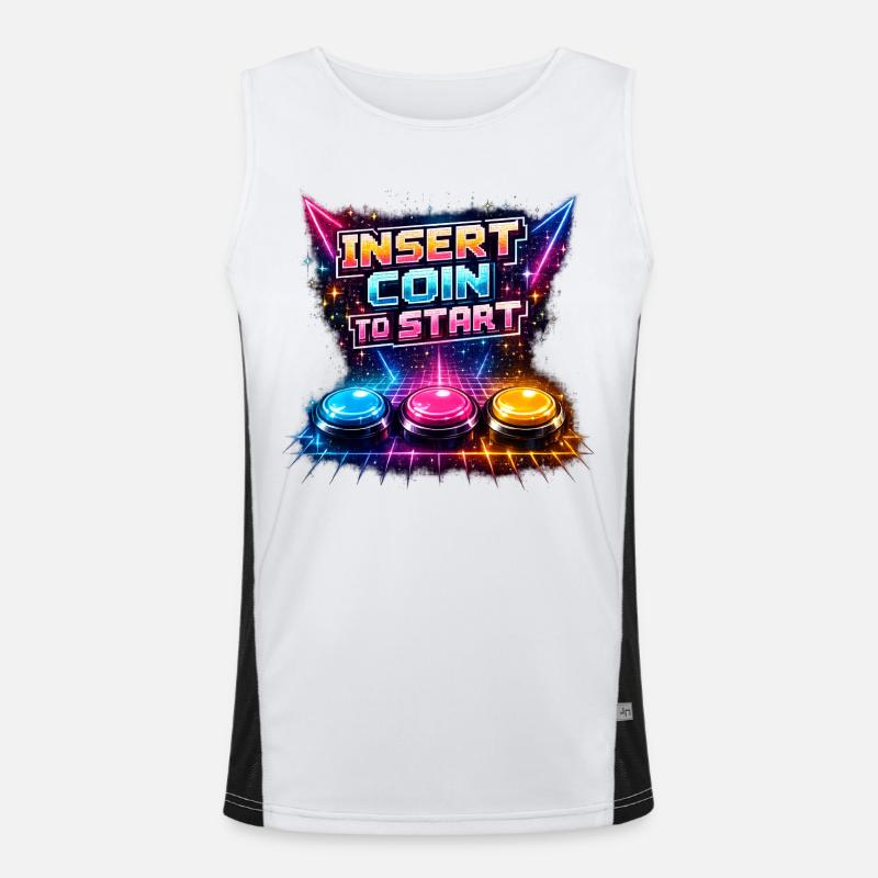 Retro Arcade Neon – Insert Coin Funktionelles Kontrast-Tank Top für Männer 