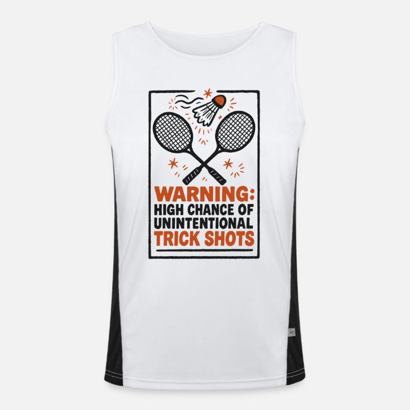 Warning Trick Shots | Badminton Humor Funktionelles Kontrast-Tank Top für Männer 