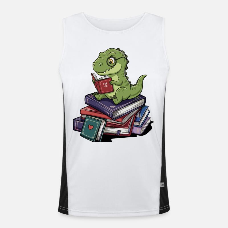 Bücherwurm T-Rex Dinosaurier liest Bücher Kunst Funktionelles Kontrast-Tank Top für Männer 
