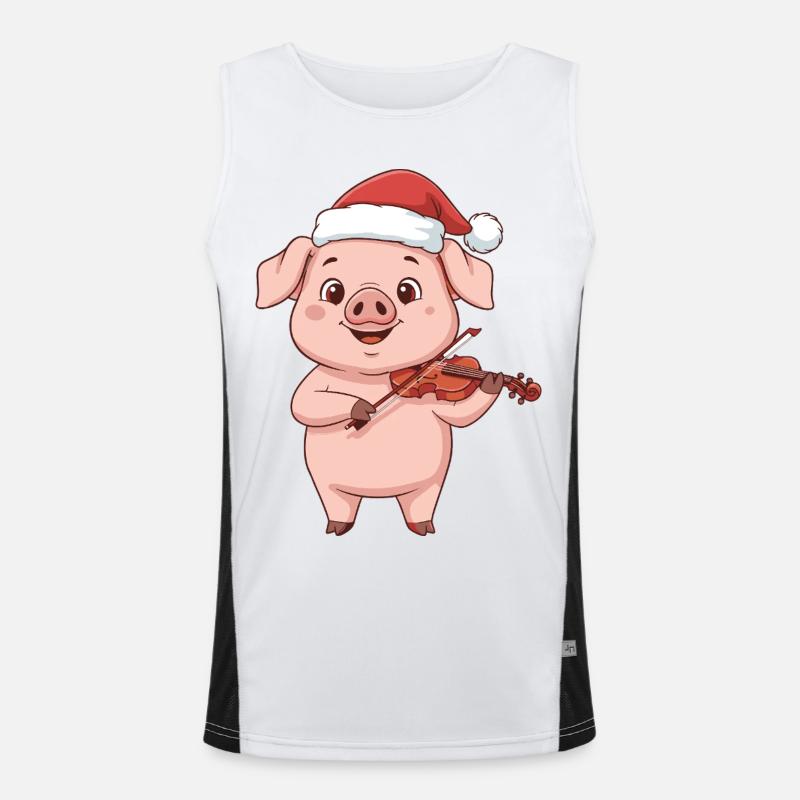 Animaux de ferme de cochons de Noël jouant du violon Débardeur respirant contrasté Homme 