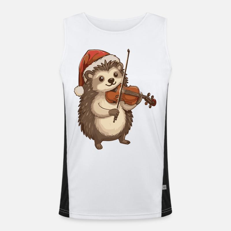 Weihnachts-Igel-Tier spielt Geige Funktionelles Kontrast-Tank Top für Männer 