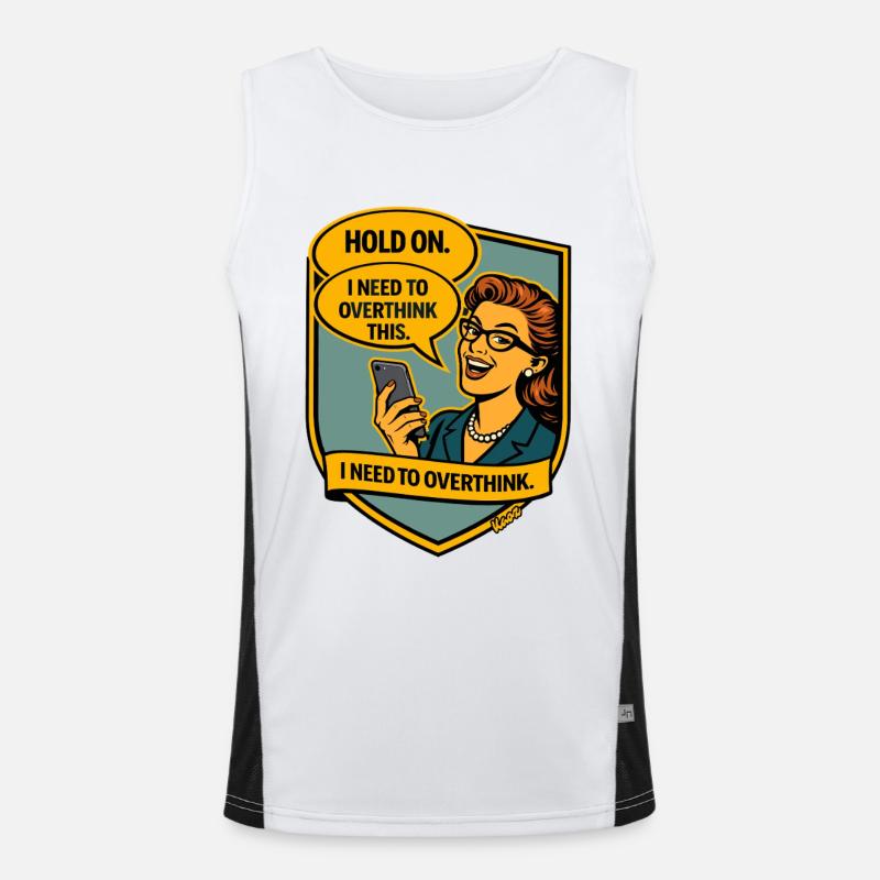 Halt an – Überdenke Overthinker Comic Funktionelles Kontrast-Tank Top für Männer 