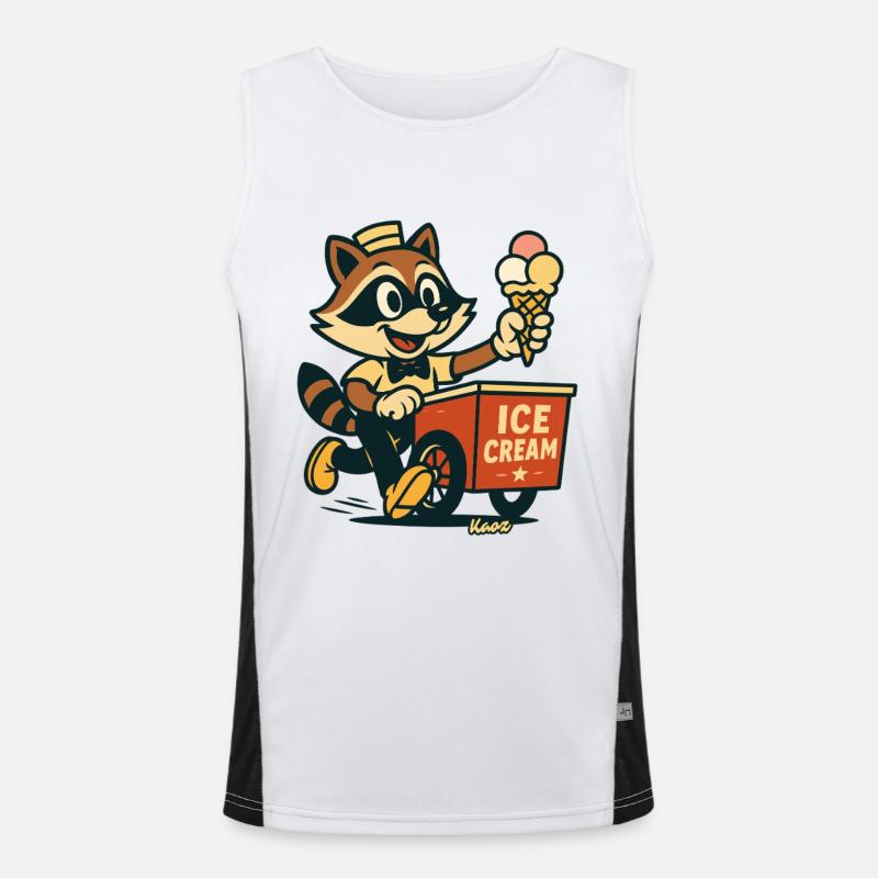 Waschbär Eisverkäufer Retro Funktionelles Kontrast-Tank Top für Männer 