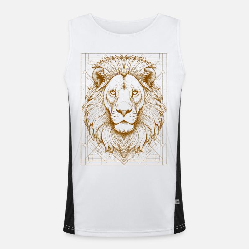 Geometric lion head with ornament Men's Functional Contrast Tank Top 