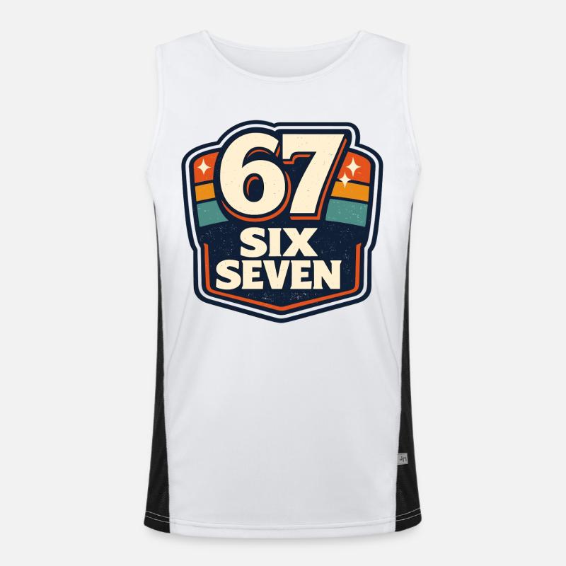 67 Six Seven Meme Funny Gift - Men's Functional Contrast Tank Top  - white/black