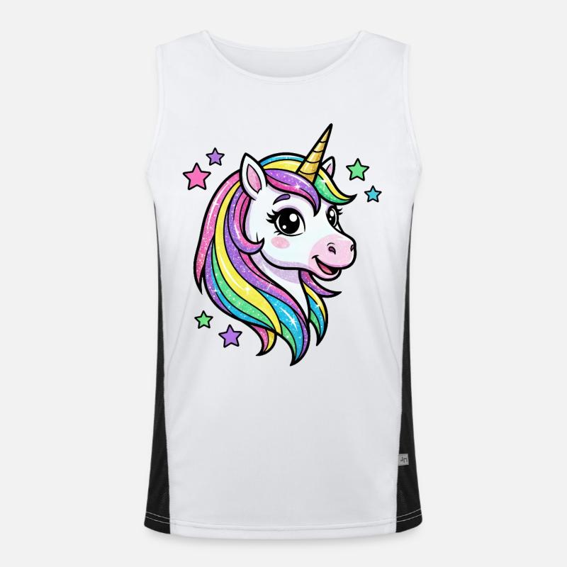 Regenbogen Einhorn Glitzerkopf Funktionelles Kontrast-Tank Top für Männer 