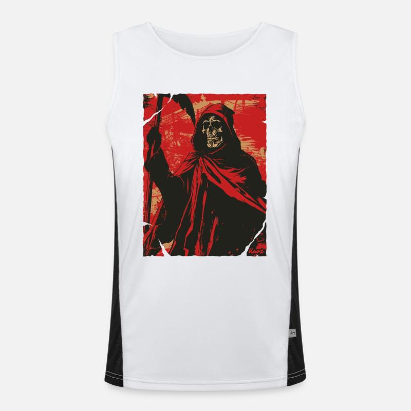 Red Shadow Grim Reaper Skull Skeleton - Men's Functional Contrast Tank Top  - white/black