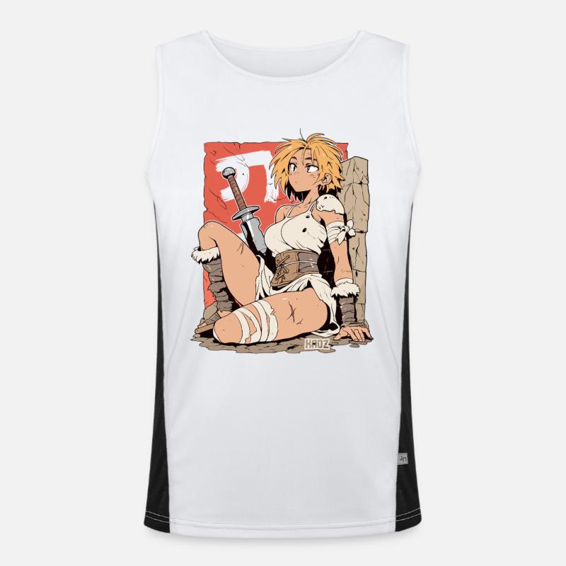 Blonde warrior with sword in manga style Men's Functional Contrast Tank Top 