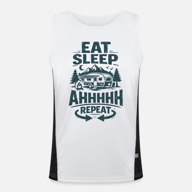 Camping Adventure Caravan | Eat Sleep Repeat Funktionelles Kontrast-Tank Top für Männer 