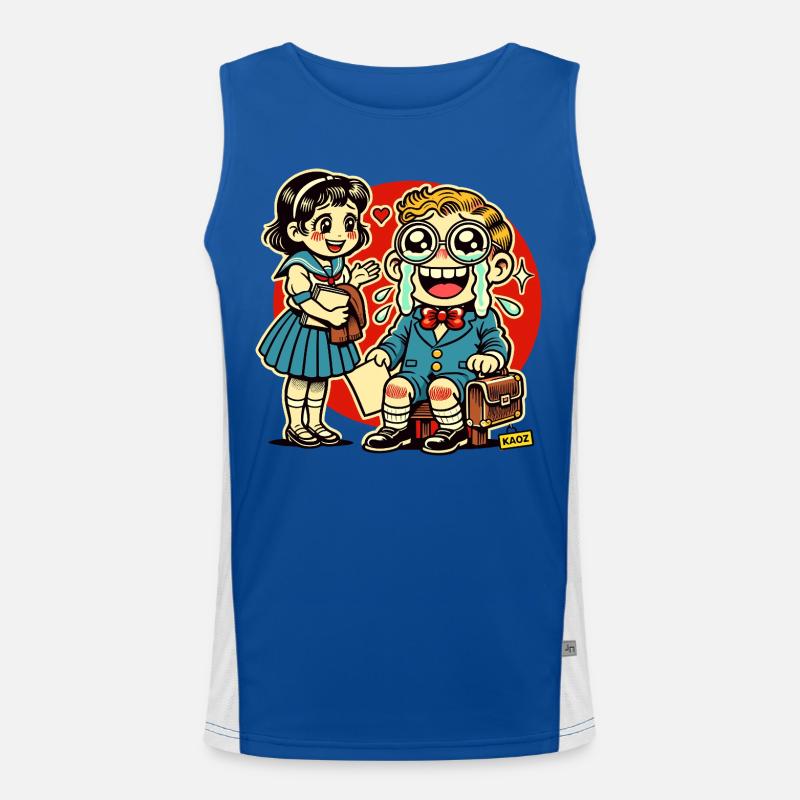 Retro Schulkinder mit Herz Hintergrund Funktionelles Kontrast-Tank Top für Männer 