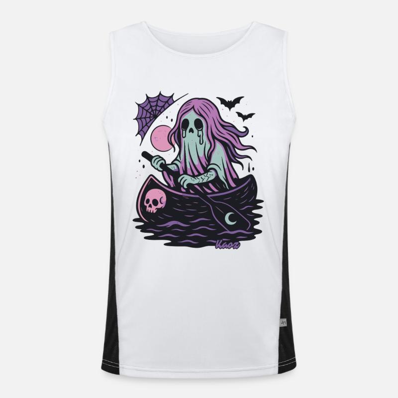 Geist im Boot mit Mond und Fledermaus Funktionelles Kontrast-Tank Top für Männer 