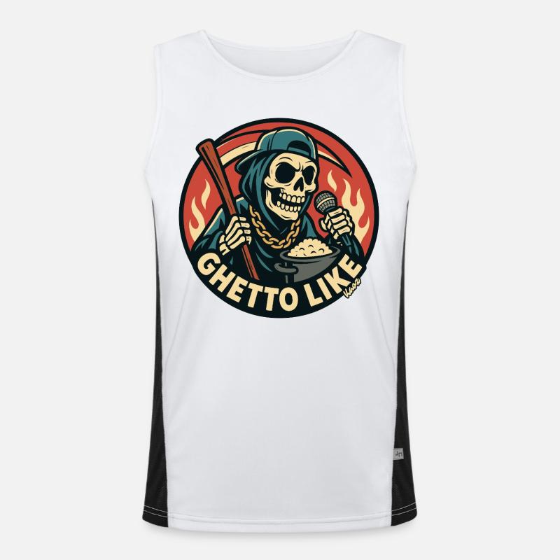 Skeleton with Microphone and Ghetto Like Men's Functional Contrast Tank Top 