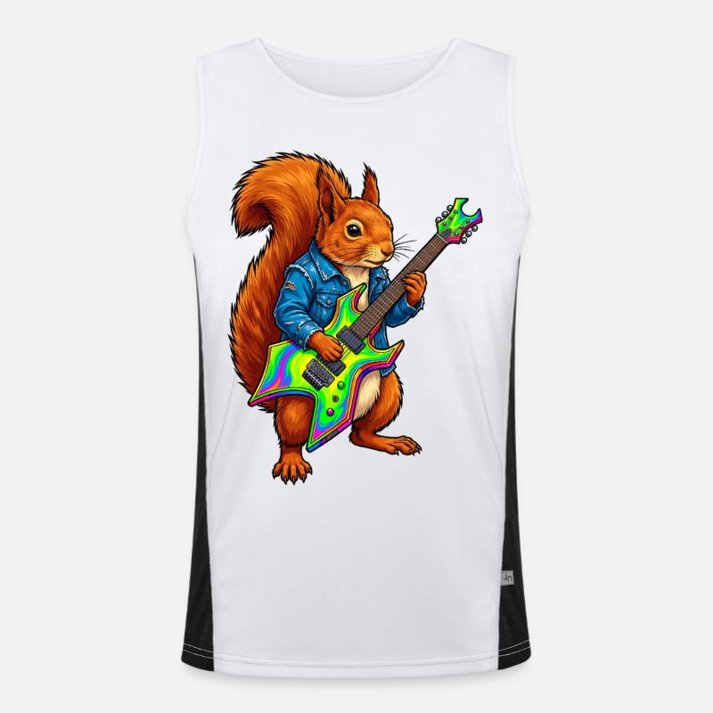 Eichhörnchen mit Jacke und E-Gitarre Funktionelles Kontrast-Tank Top für Männer 