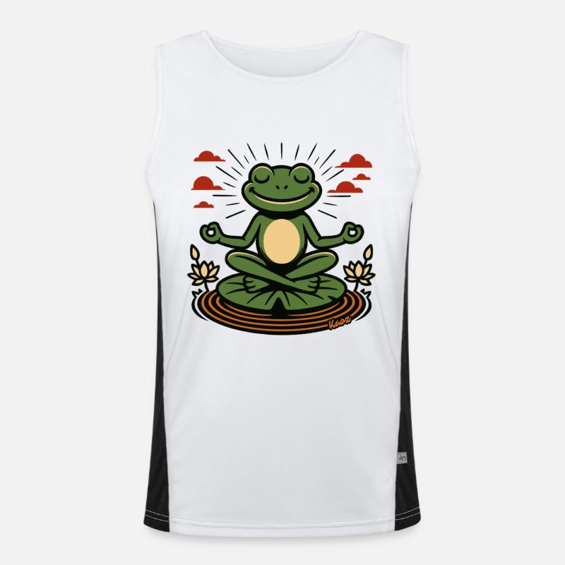 Grenouille méditatrice avec des fleurs de lotus Débardeur respirant contrasté Homme 