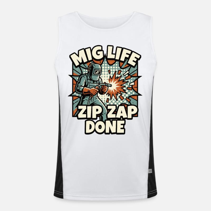 WELD MODE ZIP ZAP DONE Saying Men's Functional Contrast Tank Top 
