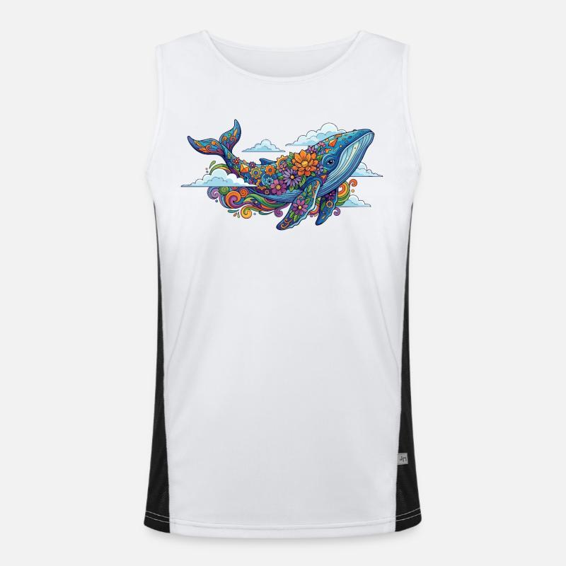 Colorful Whale with Floral Patterns Abstract Animal Art Men's Functional Contrast Tank Top 