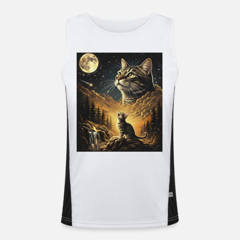 Le chat de la lune au-dessus de la forêt de nuages Le chat hurle à la lune Débardeur respirant contrasté Homme 