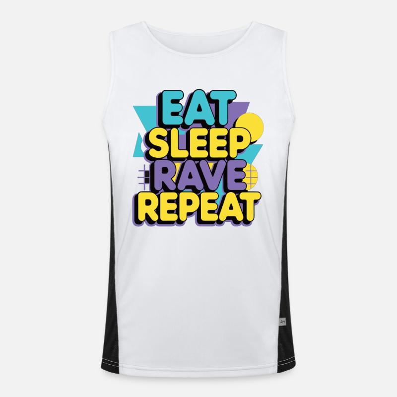 Eat Sleep Rave Repeat – Techno Party Spruch Funktionelles Kontrast-Tank Top für Männer 