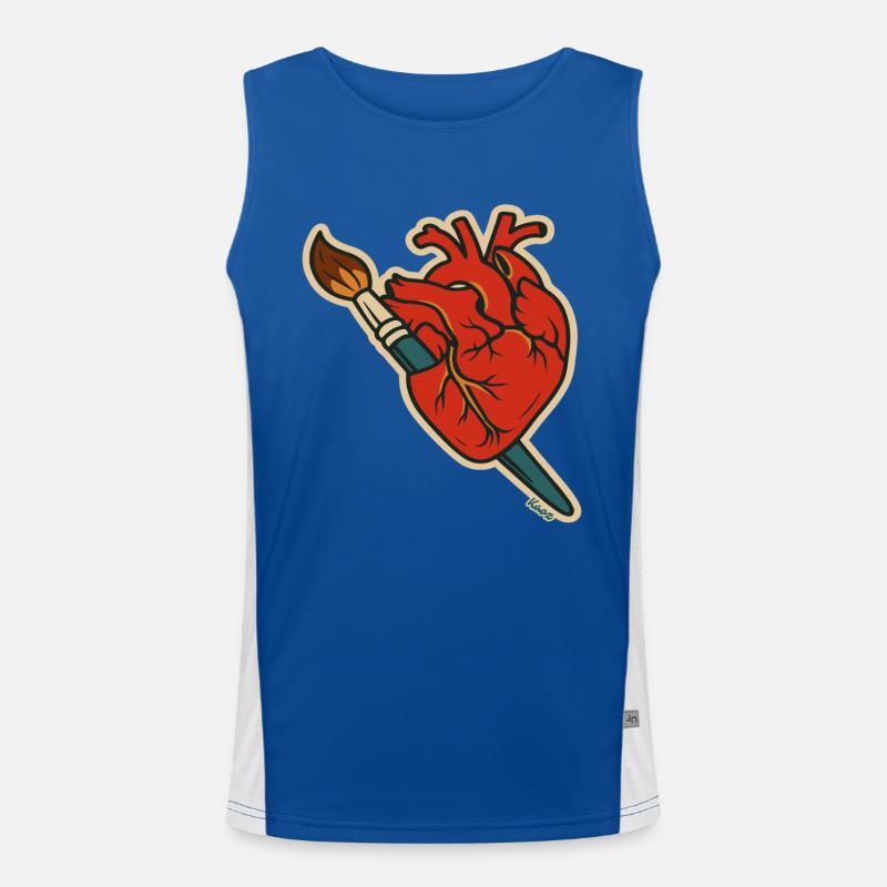 Crimson Heart with Paintbrush Art Men's Functional Contrast Tank Top 