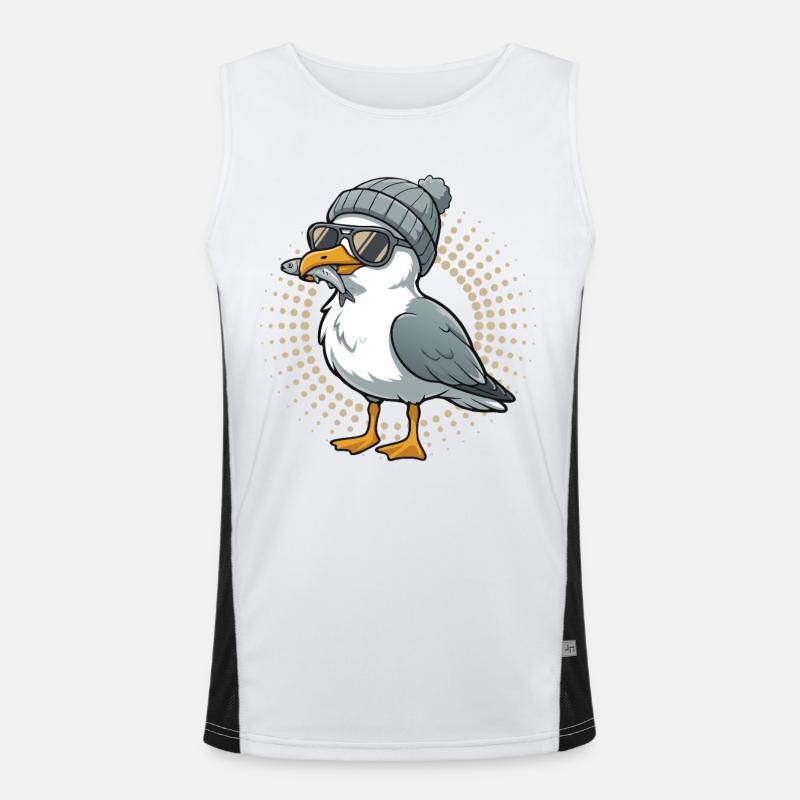 Mouette mouette de la lune avec casquette et poisson dans la bouche Débardeur respirant contrasté Homme 