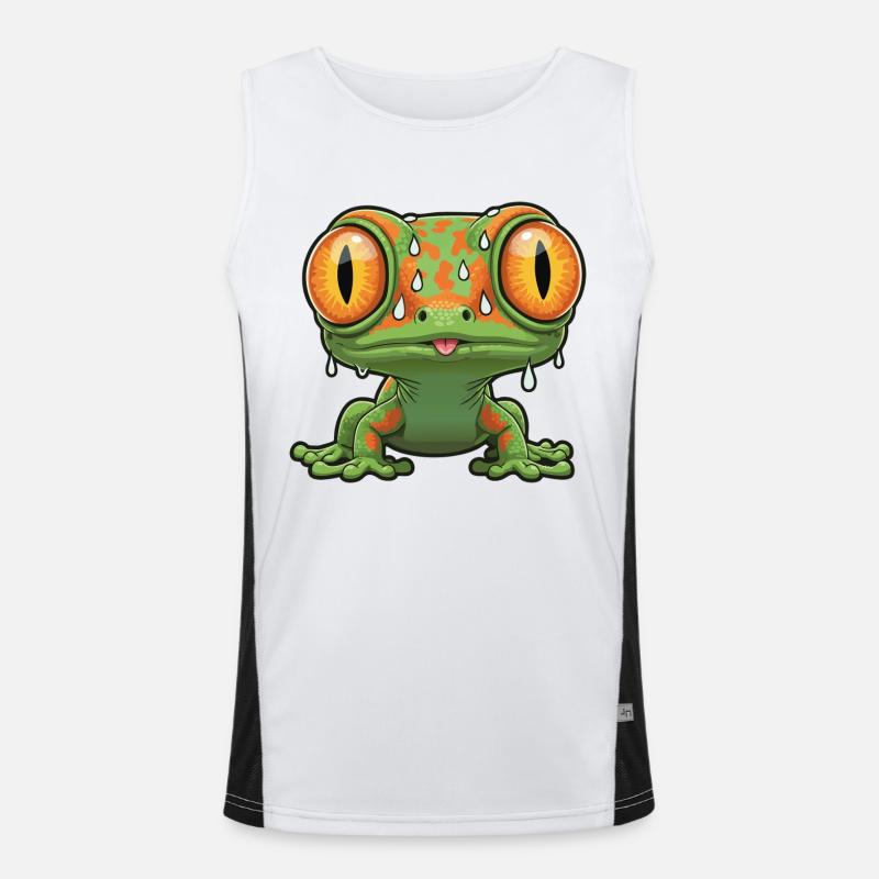 Stressed Lizard Panic Bulging Eyes Mascot Men's Functional Contrast Tank Top 