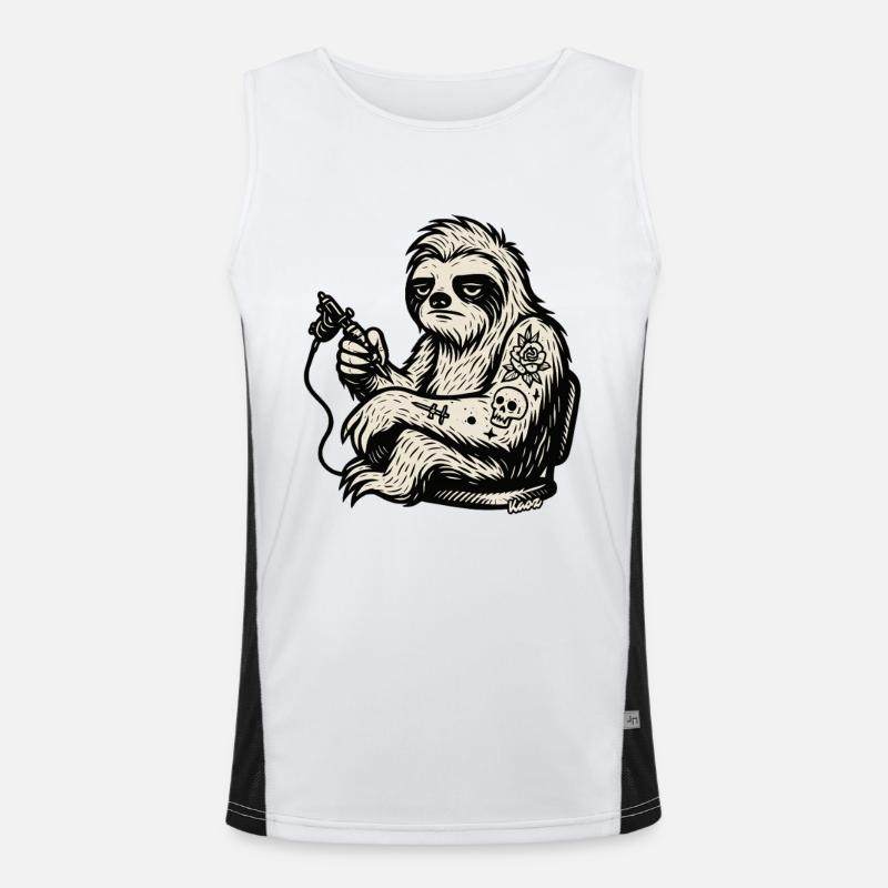 Tattooed Sloth with Skull Rose Men's Functional Contrast Tank Top 