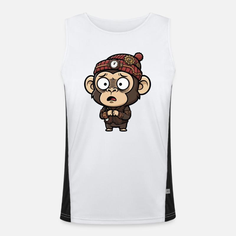 Monkey Inventor Steampunk Clock Hat Men's Functional Contrast Tank Top 
