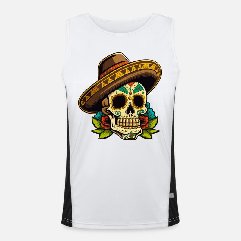 Sugar Skull Sombrero Floral Art Men's Functional Contrast Tank Top 