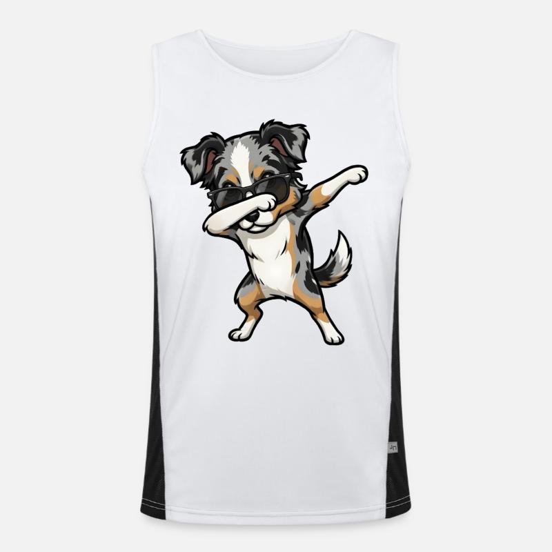 Dabbing Australian Shepherd Funktionelles Kontrast-Tank Top für Männer 