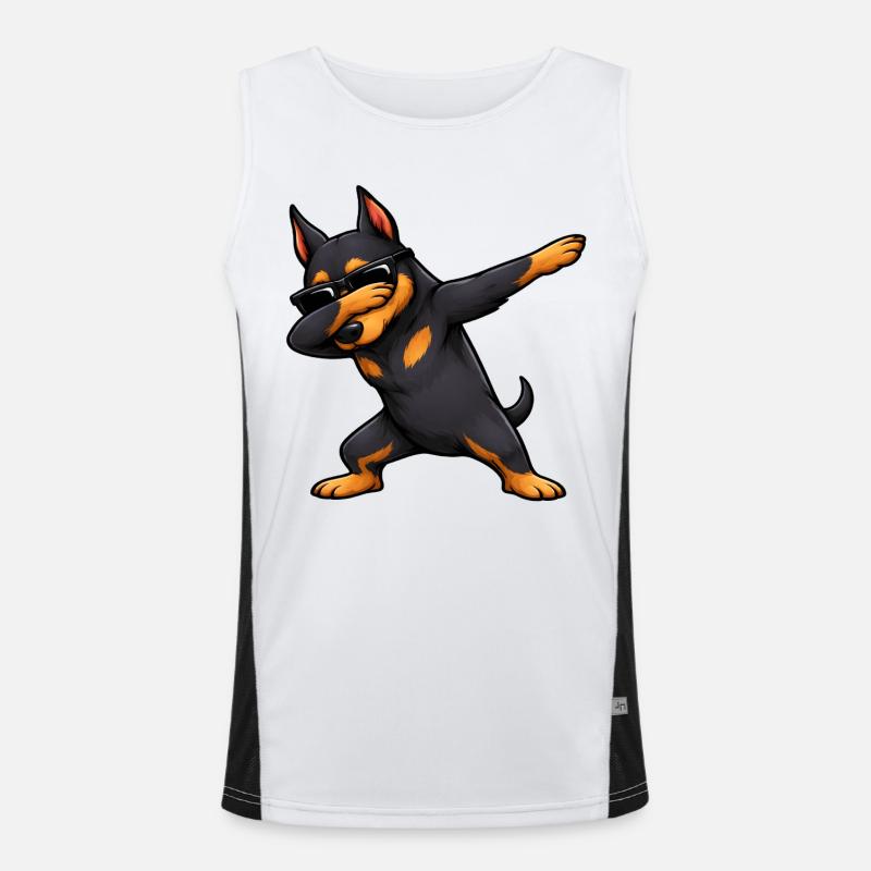 Dabbing Dobermann Funktionelles Kontrast-Tank Top für Männer 
