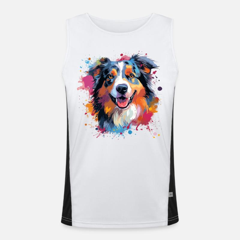 Australian Shepherd Bunte Hunde-Splash-Kunst Funktionelles Kontrast-Tank Top für Männer 